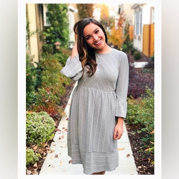 Gray Metallic Chevron Striped Dress - Picture 1 of 8